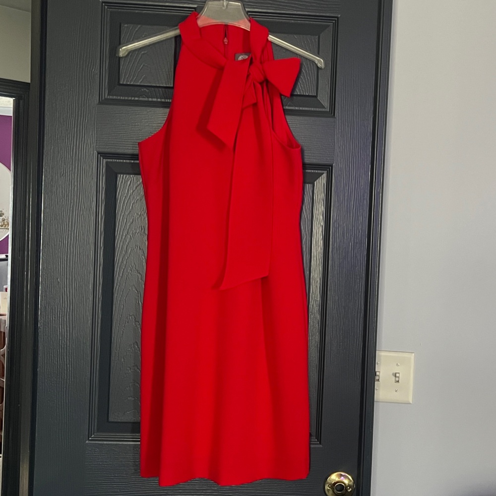 Vince Camuto Sleeveless Red Midi Dress with Neck Bow